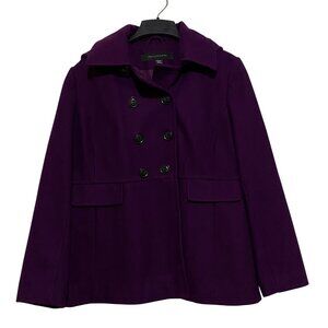Apostrophe Womens Pea Coat 16W 18W Aubergine Purple Vibrant Academia Wool Blend